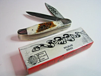 Vintage United Cutlery UC332S Bark Stag Copperhead Pocket Knife w/box - Image 1 of 4