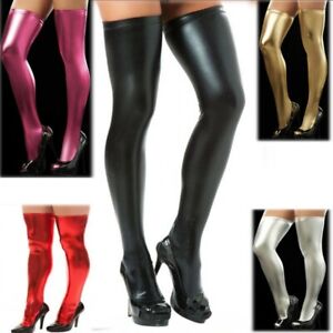 Womens Patent Leather Stockings Sexy Wet Look Clubwear Legging Thigh High Socks