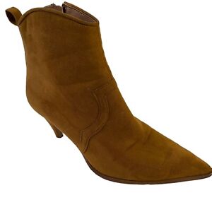 Zara Trafaluc Camel Brown Suede Leather Cowboy Western  Ankle Boots EU 39 US 8