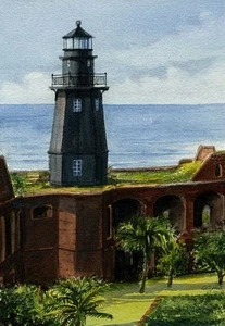 Tortugas Puerto Faro Jardín Llave Seca Tortugas Florida. Tarjetas de notas de acuarela - Imagen 1 de 2