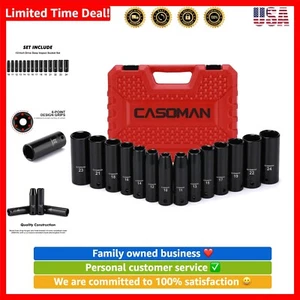 1/2-Inch Drive Deep Impact Socket Set, Metric, Cr-V, 6-Point, 10 mm - 24 mm, ... - Picture 1 of 8