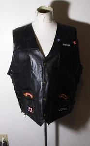 Leather DIAMOND PLATE Black 100% Buffalo Leather Bike Vest Size 2X - Picture 1 of 6