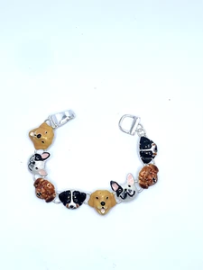 Silver Colored Metal Different Colored Big Dog Heads Magnetic Link Bracelet - Picture 1 of 3
