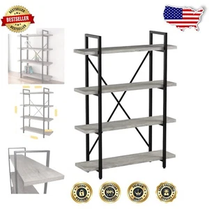 Freestanding Vintage 4-Tier Bookcase in Gray Oak Finish - Sturdy & Elegant - Picture 1 of 9