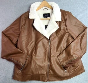 Neu Torrid Brown Moto Jacket 3x Vegan Leather Cognac Sherpa Lined Crop Biker Neu mit Etikett - Bild 1 von 3