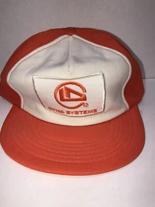 Dyna Systems Vintage Mesh Snapback Patch Trucker Hat Cap Orange/White VTG - Picture 1 of 8