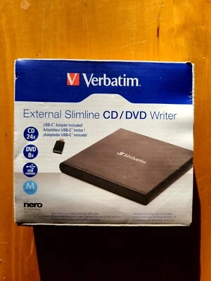 Verbatim 98938 External Slimline CD/DVD Writer USB 2.0 Black- NEW OPEN BOX  - Image 1 of 4