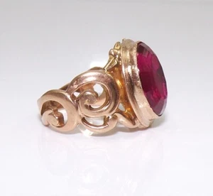 Vtg Antique Victorian 10 - 14K Rose Gold Ruby Ring Scroll Band Size 4.5 FZZ - Picture 1 of 6