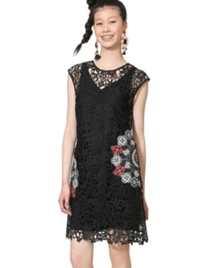 NWT DESIGUAL Malpaso Black Lace Embroidered Dress Size 36 / US 2 $159 XS - Picture 1 of 12