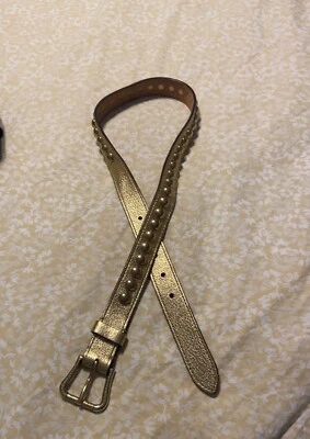 LOUIS VUITTON Tachuelas Cinturón Cuero Dorado LV Auténtico Talla Pequeña Foto 1 de 4