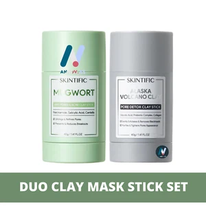 SET 2: SKINTIFIC Mugwort Acne Volcano Detox Clay Mask Stick Anti-Aging Collagen - Picture 1 of 23