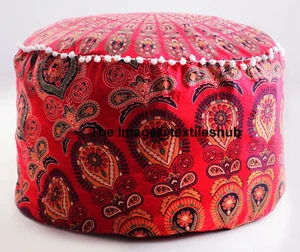 NEW INDIAN MANDALA OTTOMAN RED FOOT STOOL POUF ROUND FLOOR POUF COVER - Picture 1 of 3