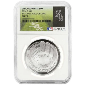 2014-P $1 Baseball Hall of Fame Silver Dollar NGC MS70 White Sox MLB Label - Picture 1 of 2