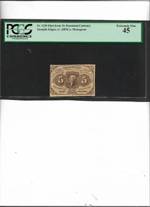 FRACTIONAL CURRENCY FR. 1230 FIRST ISSUE 5 C STRAIGHT EDGES; w/ABNCo. MONOGRAM - Picture 1 of 2