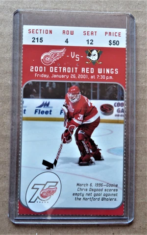 Red Wings vs Mighty Ducks ticket stub Jan 26, 2001  -  Chris Osgood pictured Cover
