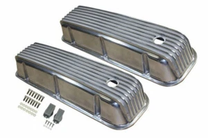 Polished Aluminum Finned Tall Valve Covers w/ Hole, Fits Chevy 1965-95 BBC 396-5 - Foto 1 di 1