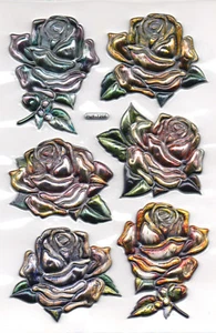 Vintage Roses Enamel Look Embossed Stickers - Picture 1 of 2