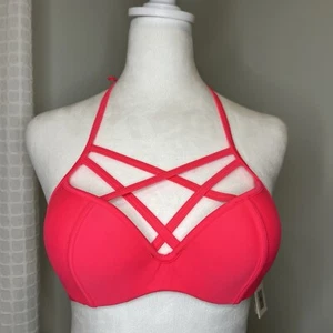 NWT CUPSHE Bikini Swimwear Top Criss Cross Strappy Small Hot Pink Push Up Cups - Picture 1 of 12