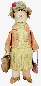 Clay Wind Chime Pottery Art Shopping Old Lady Purse Shopping Bag Signed 11" - Picture 1 of 11