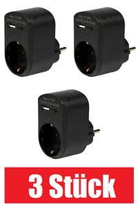 3x Steckdosenadapter Mehrfachstecker 3-fach 1x Schuko 1x USB-C 1x USB-A Buchse - Bild 1 von 4