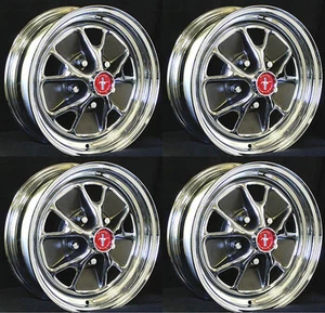 New 1965 1966 Mustang Style Styled Steel GT Wheels 15x7 Complete set Caps & Nuts - Picture 1 of 11