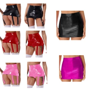 Mujeres Cuero Brillante Cintura Alta Mini Falda con Cinturón de Liga ceñido al cuerpo Sexy Prendas para club nocturno - Imagen 1 de 47