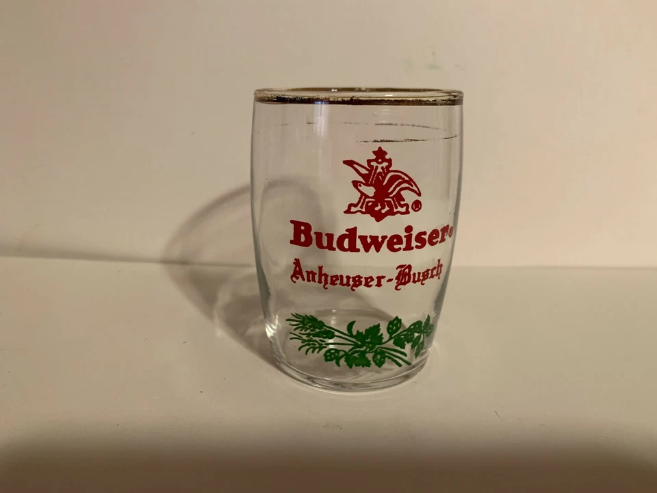 VINTAGE  ANHEUSER BUSCH BUDWEISER LOGO GOLD RIMMED SMALL  GLASS  1940's  - Image 1 of 1