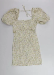 Topshop Womens Beige Floral Cotton Blend Mini Size 10 Puff Sleeve - Picture 1 of 10