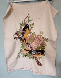 Vintage Finished Hand Made Crewel Embroidery Flower Birds Canvas Unframed 80s - Picture 1 of 8