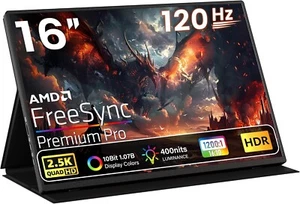 Portable Gaming Monitor 16 Inch QHD 2.5K Travel Monitor Fits in a 15.6 backpack - Picture 1 of 7