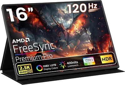 Portable Gaming Monitor 16 Inch QHD 2.5K Travel Monitor Fits in a 15.6 backpack - Image 1 of 4