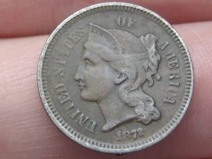 1872 Three 3 Cent Nickel- Dark, Fine Details - Picture 1 of 4
