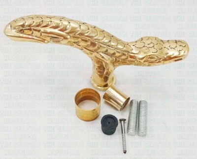 Твердая латунная ручка с головой аллигатора/крокодила только для деревянной трости - Изображение 1 из 4