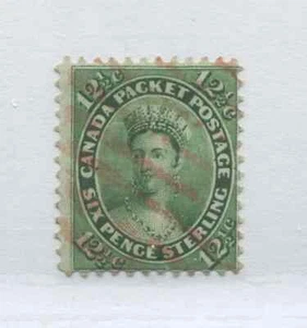 Canada 1859 QV 12 1/2 cents green used with a red cancel - Picture 1 of 1