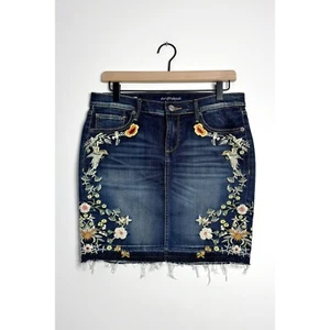 Minifalda DRIFTWOOD Kate Lápiz Denim Lavado Oscuro Floral Bordada Talla 28 - Imagen 1 de 6