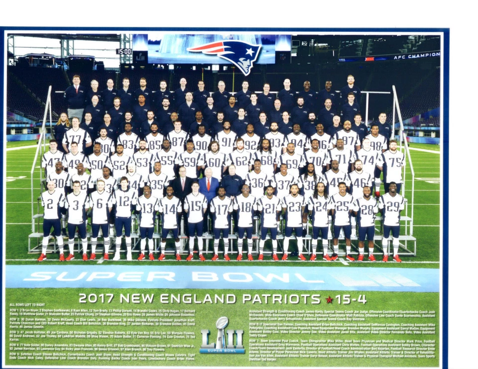 2017 NEW ENGLAND PATRIOTS TEAM 8X10  PHOTO SUPER BOWL LII FOOTBALL NFL  - Image 1 of 1