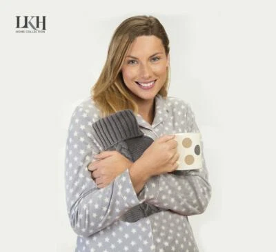 Cable Knitted Hot Water Bottle And Slipper Gift Set Grey  - Image 1 of 4