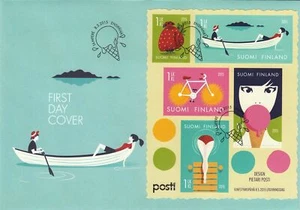Strawberry Rowboat Swimming Bicycle Ice Cream Summer Time Finland FDC Sheet 2015 - Picture 1 of 1