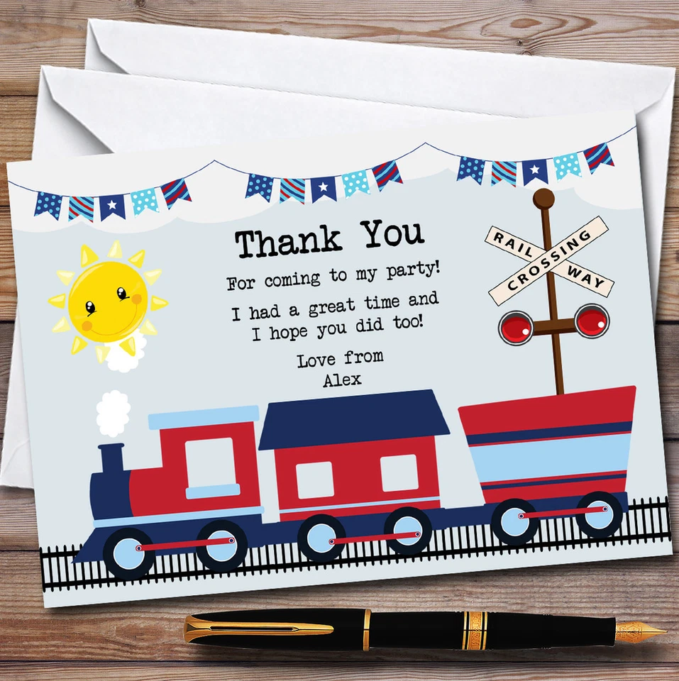 Blue & Red Train Party Thank You Cards - Image 1 of 1