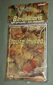 NEU IN VERPACKUNG 8 PARTYEINLADUNGEN TARNFARBEN CAMOFLAUGE GEBURTSTAG ABSCHLUSS ALLE ANLÄSSE einzigartig - Bild 1 von 2
