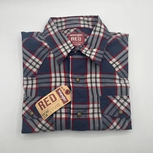 Wrangler RED Mens M Vintage Slim Red/Blue Pearl Snap Plaid Long Sleeve Shirt NWT - Picture 1 of 6