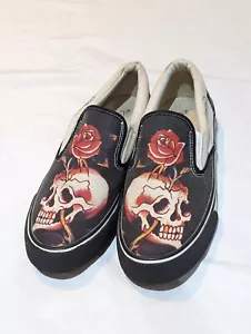 Ed Hardy Slip On Laceless Sneakers Shoes Skull Rose Black, EU 36 - UK 2.5 - Picture 1 of 17