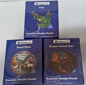 3 Pack PUZZLESUP FROG DRAGON HORSE Premium Wooden Puzzle Large A3 NEW SEALED - Picture 1 of 2