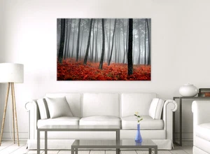 LARGE CANVAS WALL ART WOODLAND RED LEAVES TREES IN AUTUMN PICTURE STUNNING PRINT - Picture 1 of 2