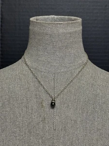 Sterling Chain Necklace with Black Pearl Pendant #4794 - Picture 1 of 5