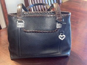 Brighton Vintage Black pebble leather and Brown Crocodile shoulder bag - Picture 1 of 7