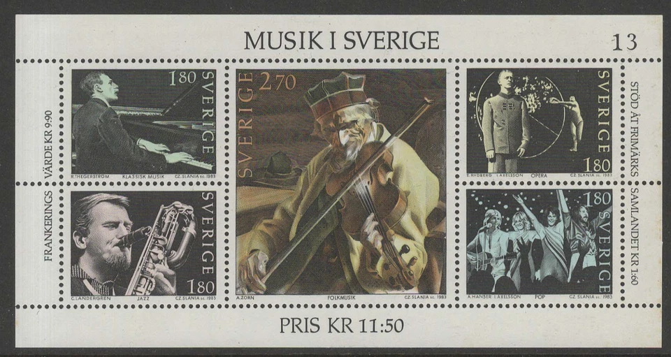 Suecia 1983 Música min. hoja fina fresca MNH Foto 1 de 1