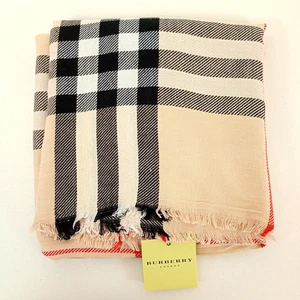 Burberry London Classic Nova Check Soft Cashmere Silk Monogram Scarf - NWT - Picture 1 of 7