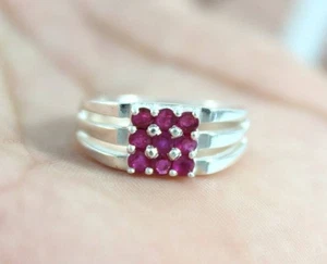 Natural Red Ruby Gemstone Wedding Promise Ring 925 Sterling Silver Ring - Picture 1 of 7