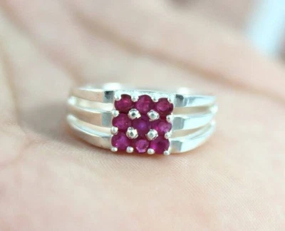 Natural Red Ruby Gemstone Wedding Promise Ring 925 Sterling Silver Ring - Image 1 of 4